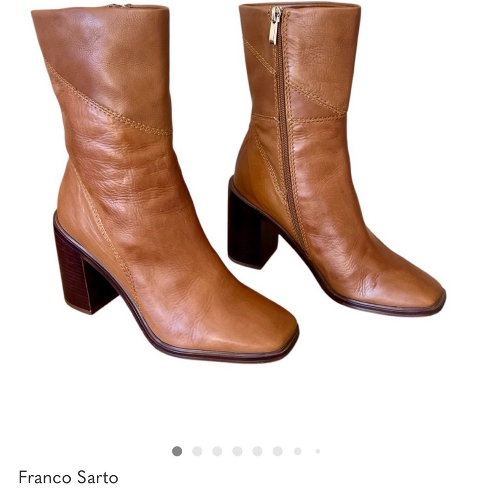 Franco Starto Stevie mid calf tan leather boot square toe buttery soft leather